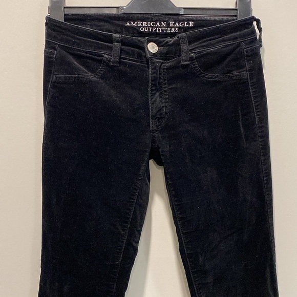 American Eagle Velour Super Stretch Jeans Black skinny Jeggings Size 2 - Picture 3 of 14